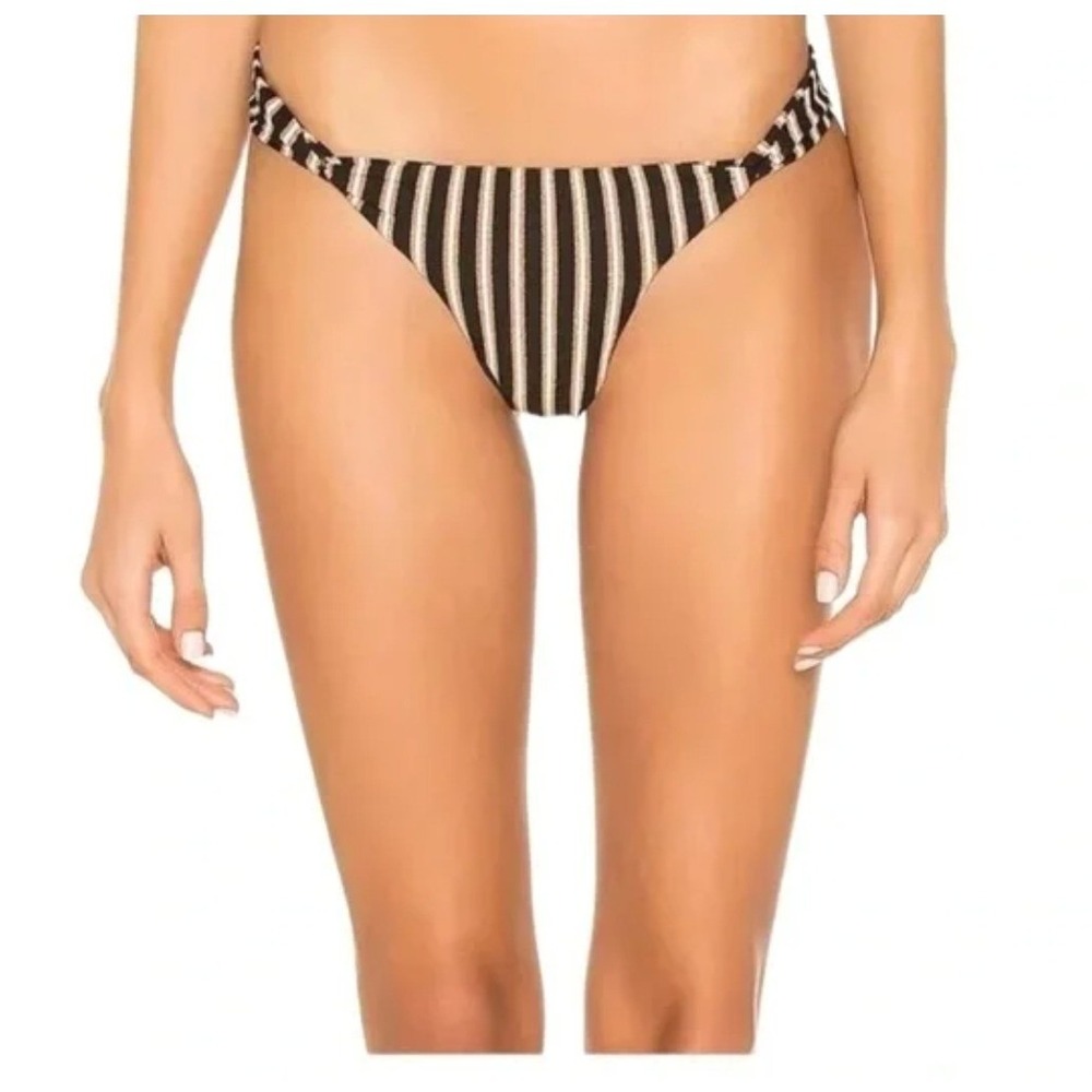 L*Space La Jolla Bikini Bottom XS Black‎ Bronze Striped Twist Knot GHLJF19 NEW
